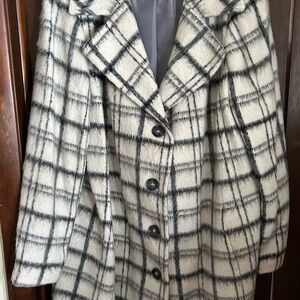 DKNY Plaid Teddy Jacket in Black and Cream